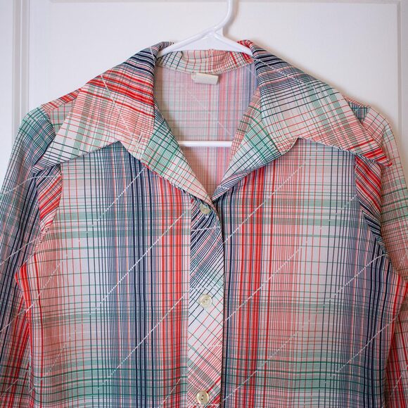 VTG Sz 36 Queen’s-Way Plaid Shirt 70s Semi Sheer Button Blouse | True Spring - Picture 5 of 7